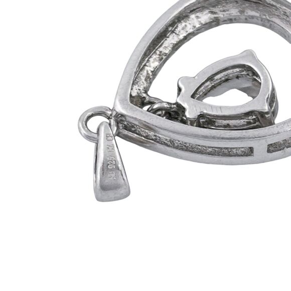 Vintage SU Sterling Silver Cubic Zirconia Marcasite Teardrop Pendant - Picture 5 of 7